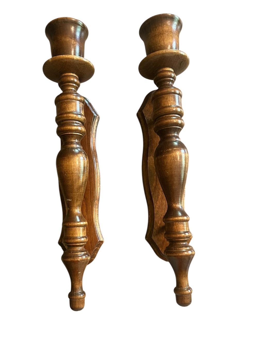 Vintage MCM 60s Wooden Wall Sconces - Qty of 2 - 16”